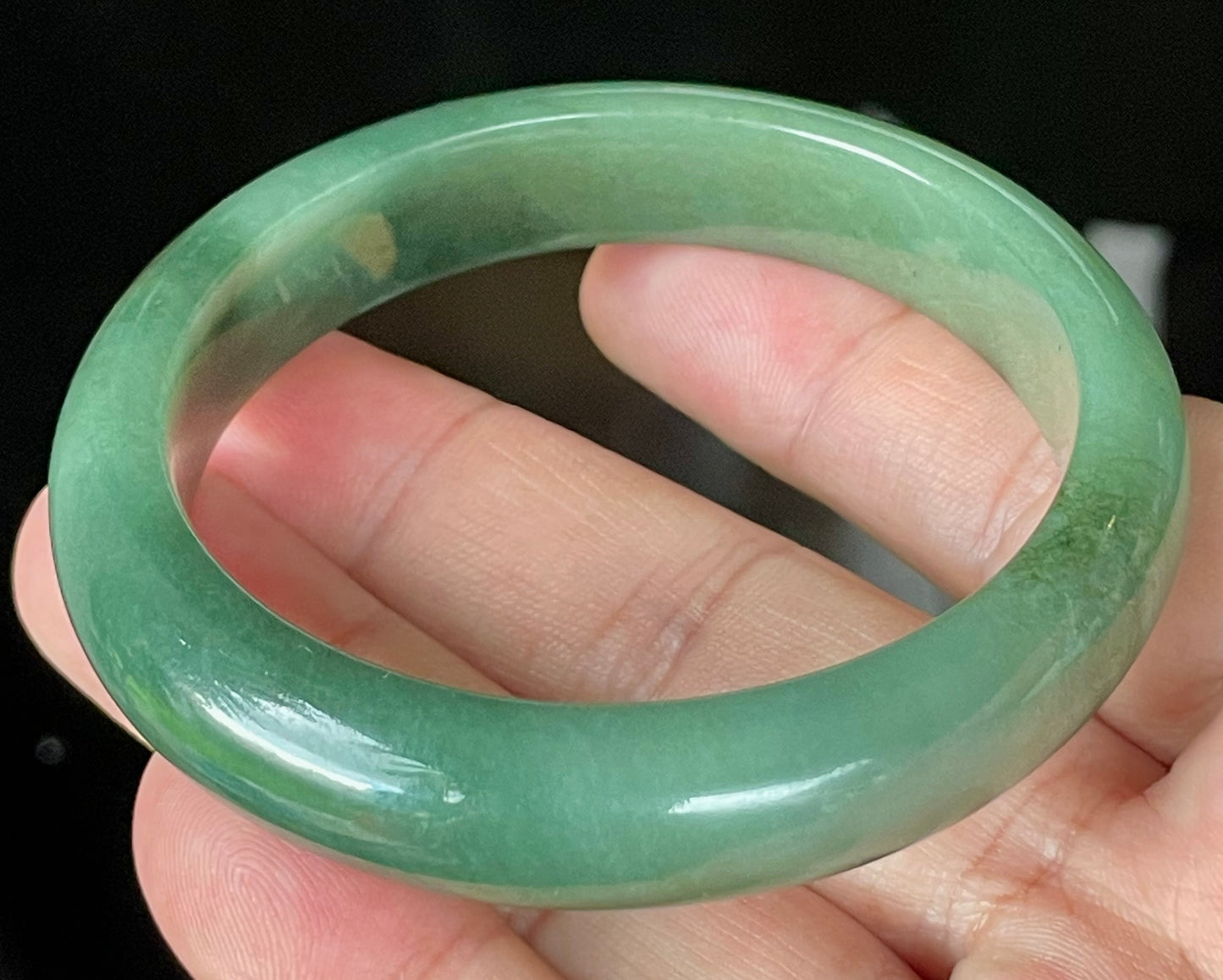 Natural Certified Burmese Jadeite Jade Bangle – Icy Emerald Apple Green – 57mm – JB904
