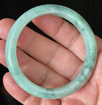 Natural Certified Burmese Jadeite Jade Bangle – Icy Apple & Imperial Green – 56mm – JB909