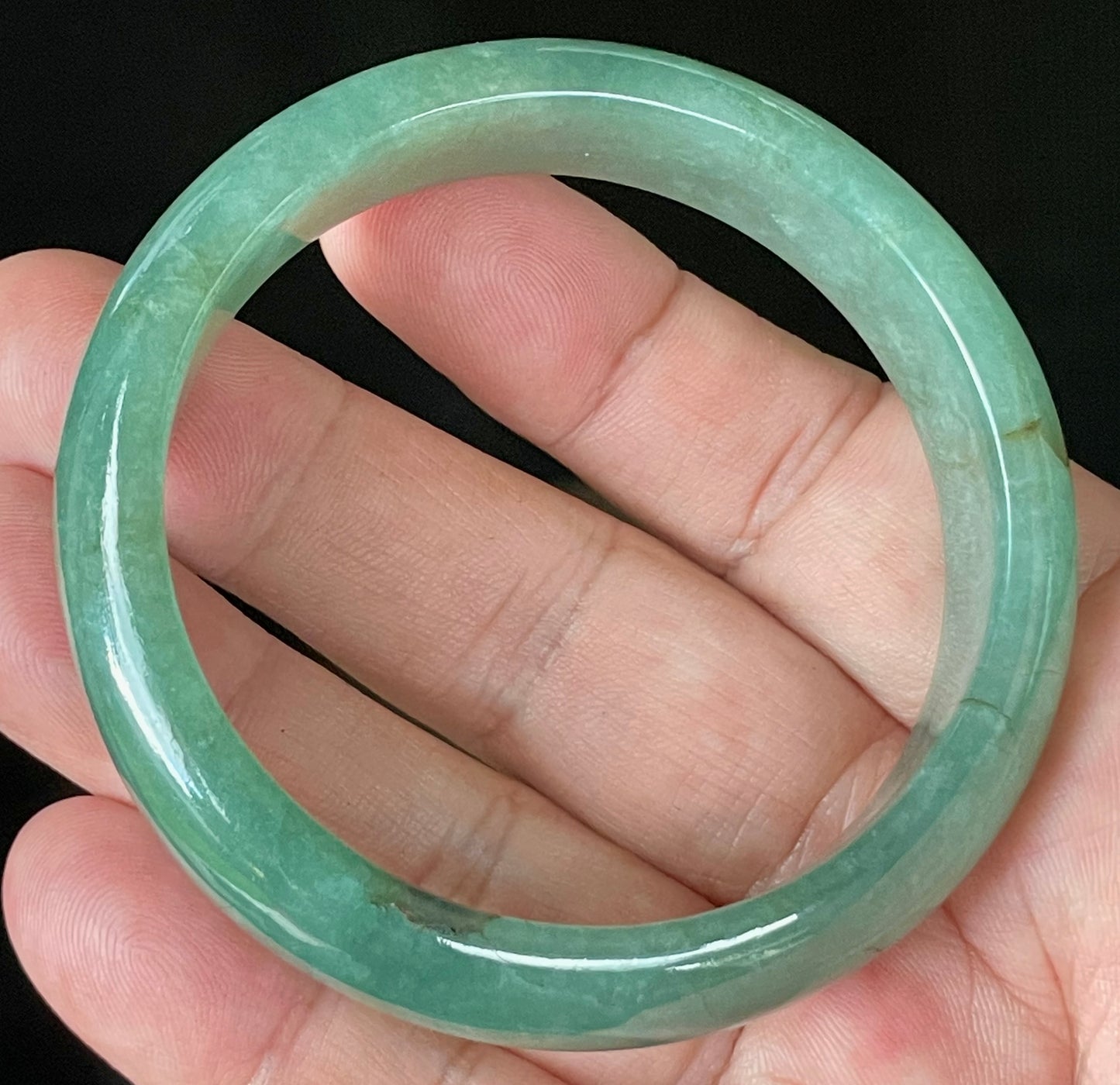 Natural Certified Burmese Jadeite Jade Bangle – Icy Apple Emerald Green with Honey Brown Hues – 58.4mm – JB906