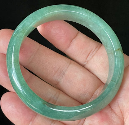 Natural Certified Burmese Jadeite Jade Bangle – Icy Apple Emerald Green with Honey Brown Hues – 58.4mm – JB906