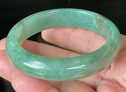 Natural Certified Burmese Jadeite Jade Bangle – Icy Apple Emerald Green with Honey Brown Hues – 58.4mm – JB906