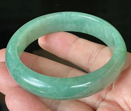 Natural Certified Burmese Jadeite Jade Bangle – Icy Apple Emerald Green with Honey Brown Hues – 58.4mm – JB906