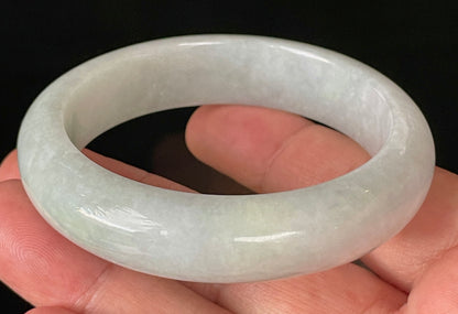 Natural Certified Burmese Jadeite Jade Bangle – Icy Light Apple Green & Milky White – 56.5mm – JB915