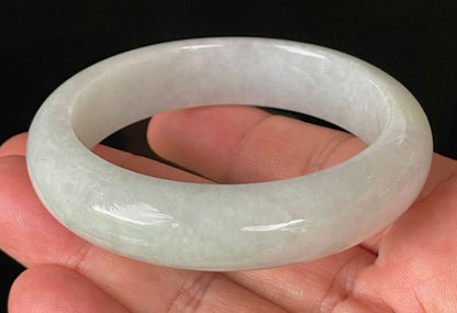 Natural Certified Burmese Jadeite Jade Bangle – Icy Light Apple Green & Milky White – 56.5mm – JB915