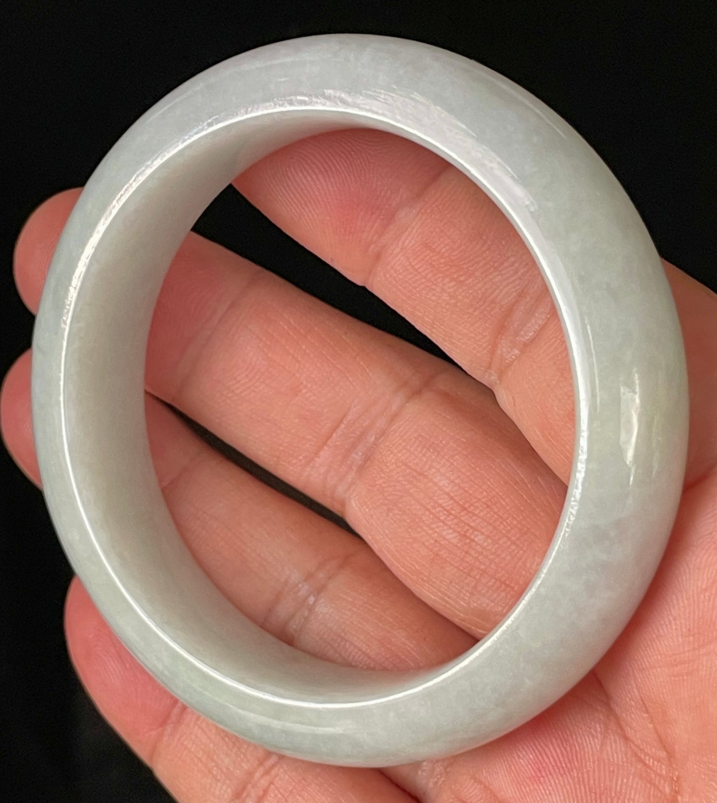 Natural Certified Burmese Jadeite Jade Bangle – Icy Light Apple Green & Milky White – 56.5mm – JB915