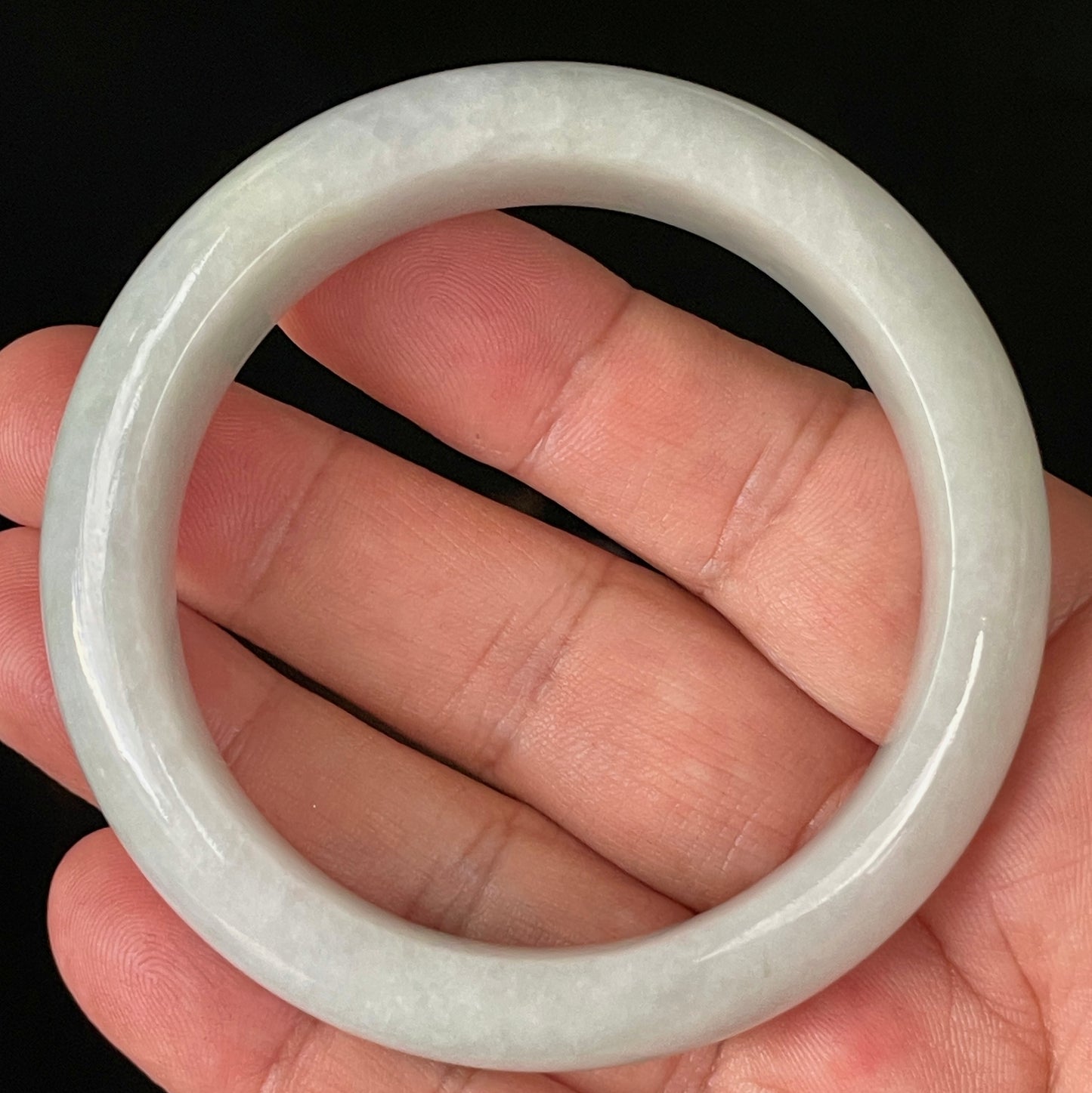 Natural Certified Burmese Jadeite Jade Bangle – Icy Light Apple Green & Milky White – 56.5mm – JB915