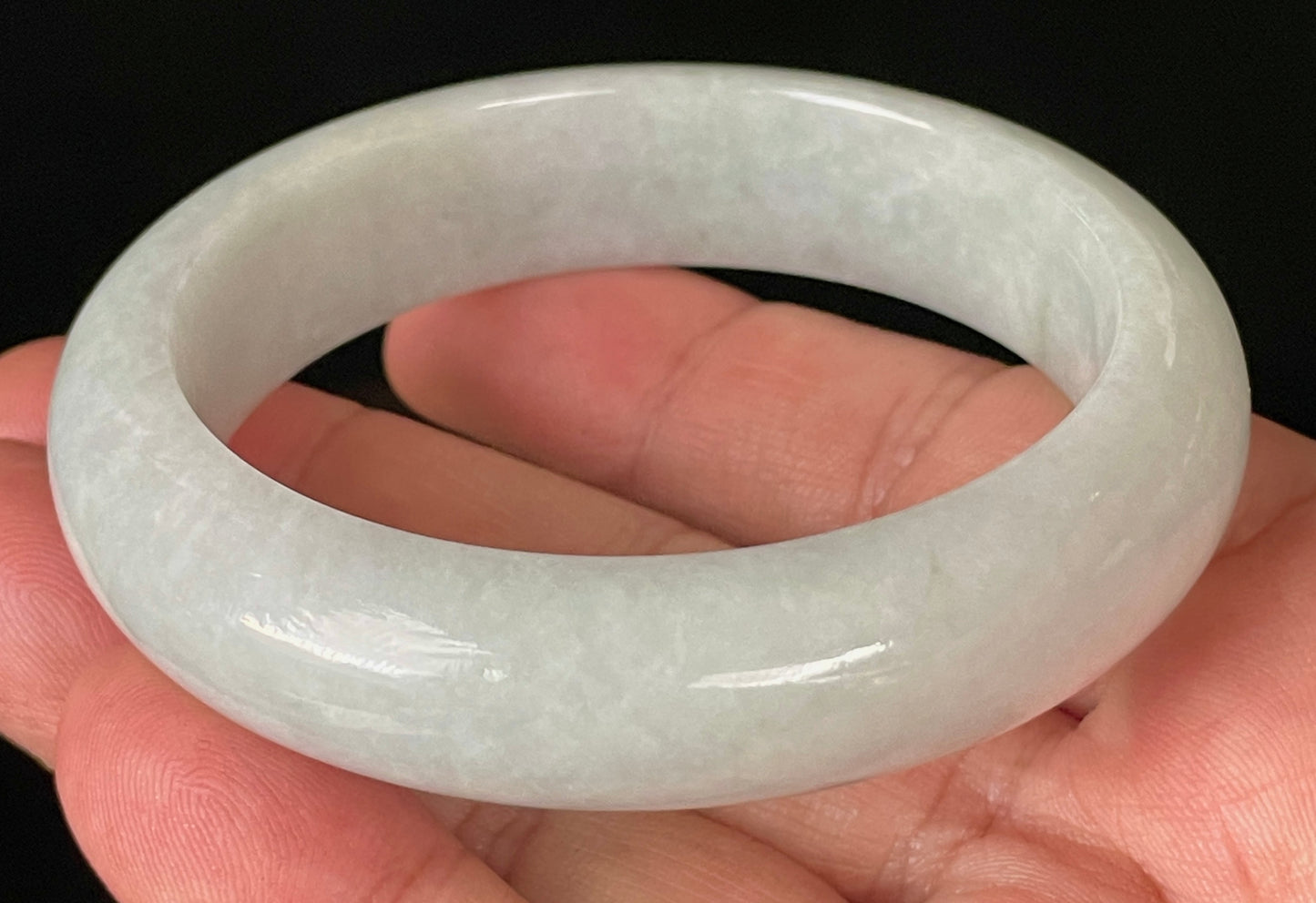 Natural Certified Burmese Jadeite Jade Bangle – Icy Light Apple Green & Milky White – 56.5mm – JB915