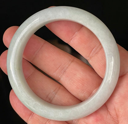 Natural Certified Burmese Jadeite Jade Bangle – Icy Light Apple Green & Milky White – 56.5mm – JB915