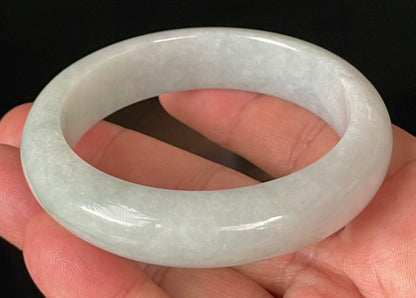 Natural Certified Burmese Jadeite Jade Bangle – Icy Light Apple Green & Milky White – 56.5mm – JB915