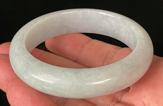Natural Certified Burmese Jadeite Jade Bangle – Icy Light Apple Green & Milky White – 56.5mm – JB915