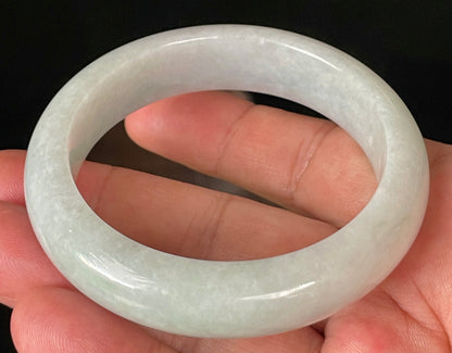 Natural Certified Burmese Jadeite Jade Bangle – Icy Light Apple Green & Milky White – 56.5mm – JB915