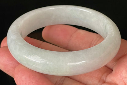 Natural Certified Burmese Jadeite Jade Bangle – Icy Light Apple Green & Milky White – 56.5mm – JB915