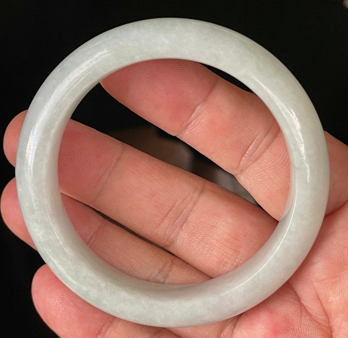 Natural Certified Burmese Jadeite Jade Bangle – Icy Light Apple Green & Milky White – 56.5mm – JB915