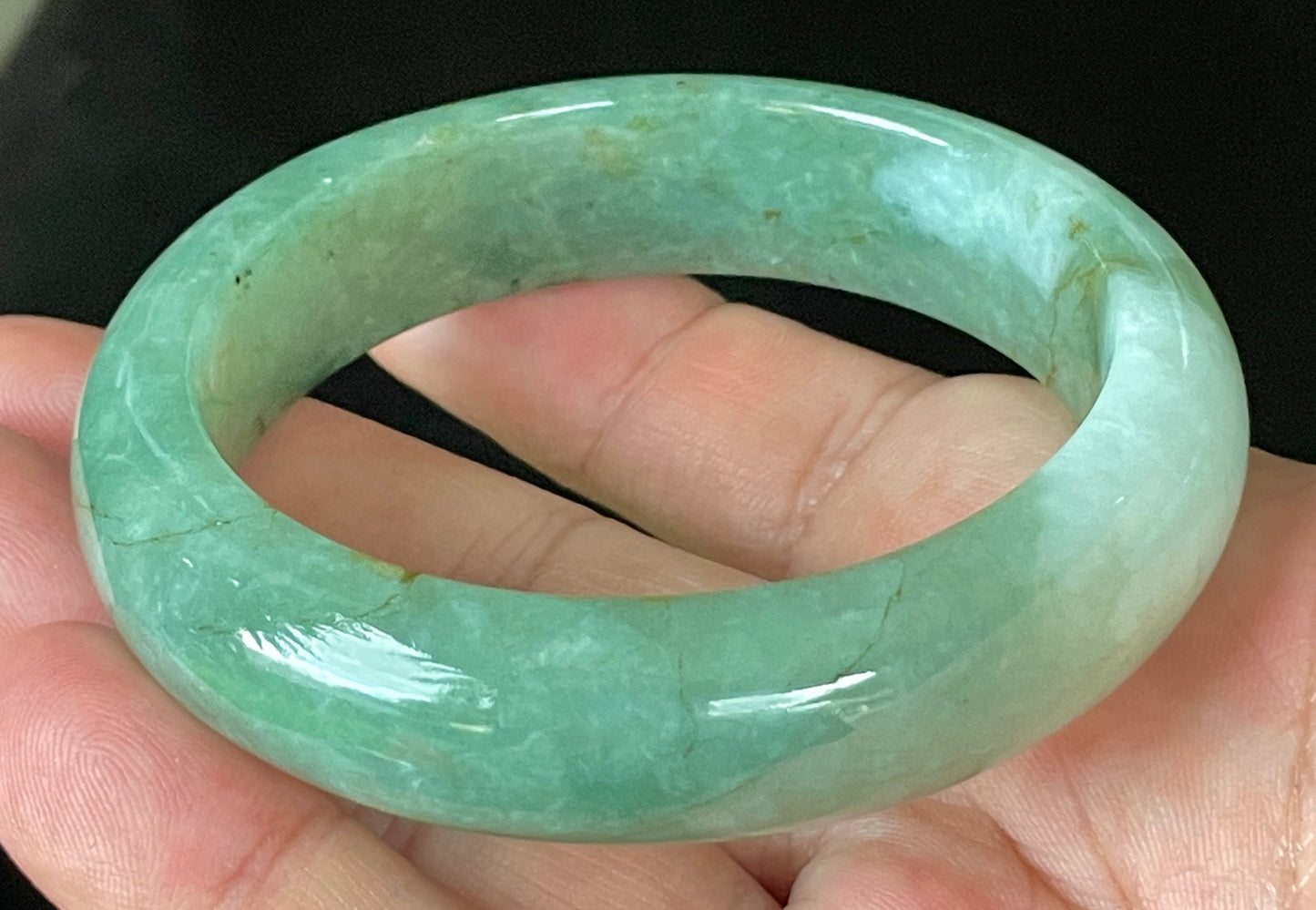 Natural Certified Burmese Jadeite Jade Bangle – Icy Apple & Imperial Green with Milky White and Honey Hues – 57.5mm – JB902