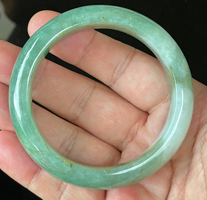 Natural Certified Burmese Jadeite Jade Bangle – Icy Apple & Imperial Green with Milky White and Honey Hues – 57.5mm – JB902