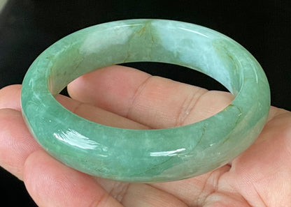 Natural Certified Burmese Jadeite Jade Bangle – Icy Apple & Imperial Green with Milky White and Honey Hues – 57.5mm – JB902