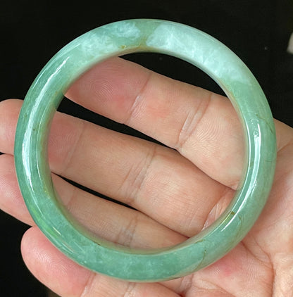 Natural Certified Burmese Jadeite Jade Bangle – Icy Apple & Imperial Green with Milky White and Honey Hues – 57.5mm – JB902
