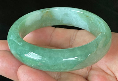 Natural Certified Burmese Jadeite Jade Bangle – Icy Apple & Imperial Green with Milky White and Honey Hues – 57.5mm – JB902