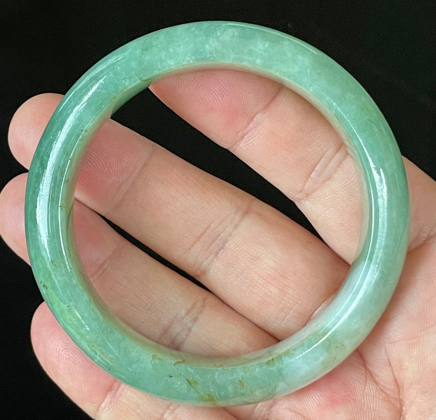 Natural Certified Burmese Jadeite Jade Bangle – Icy Apple & Imperial Green with Milky White and Honey Hues – 57.5mm – JB902