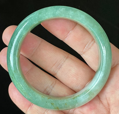 Natural Certified Burmese Jadeite Jade Bangle – Icy Apple & Imperial Green with Milky White and Honey Hues – 57.5mm – JB902