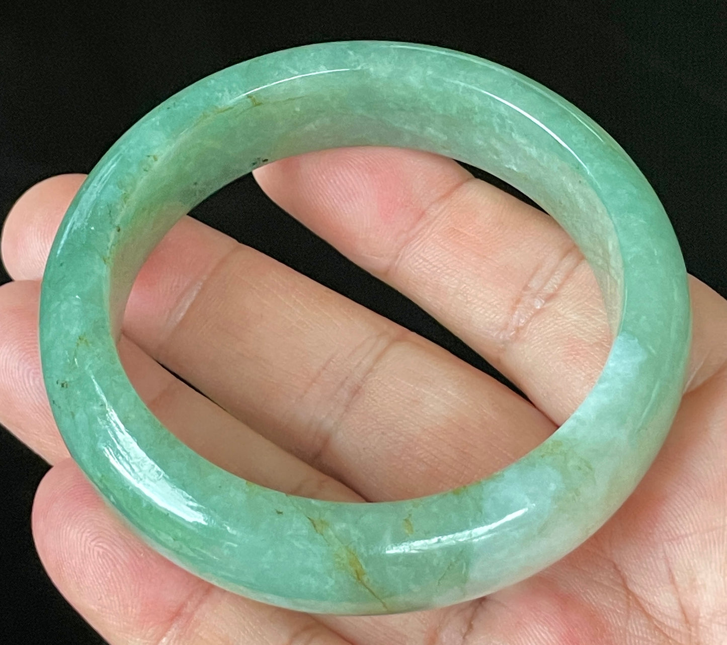 Natural Certified Burmese Jadeite Jade Bangle – Icy Apple & Imperial Green with Milky White and Honey Hues – 57.5mm – JB902