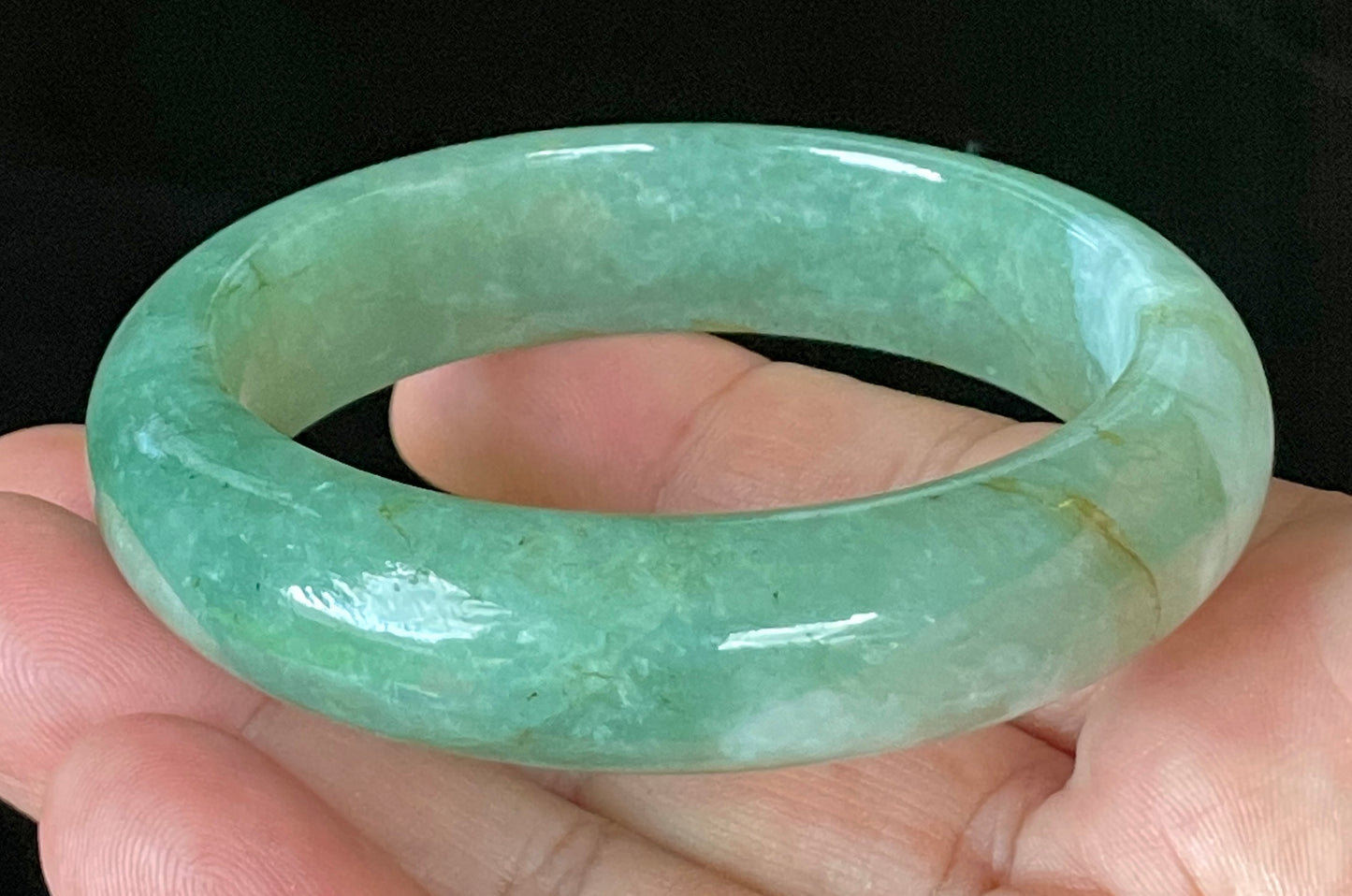Natural Certified Burmese Jadeite Jade Bangle – Icy Apple & Imperial Green with Milky White and Honey Hues – 57.5mm – JB902