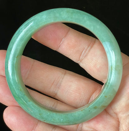 Natural Certified Burmese Jadeite Jade Bangle – Icy Apple & Imperial Green with Milky White and Honey Hues – 57.5mm – JB902