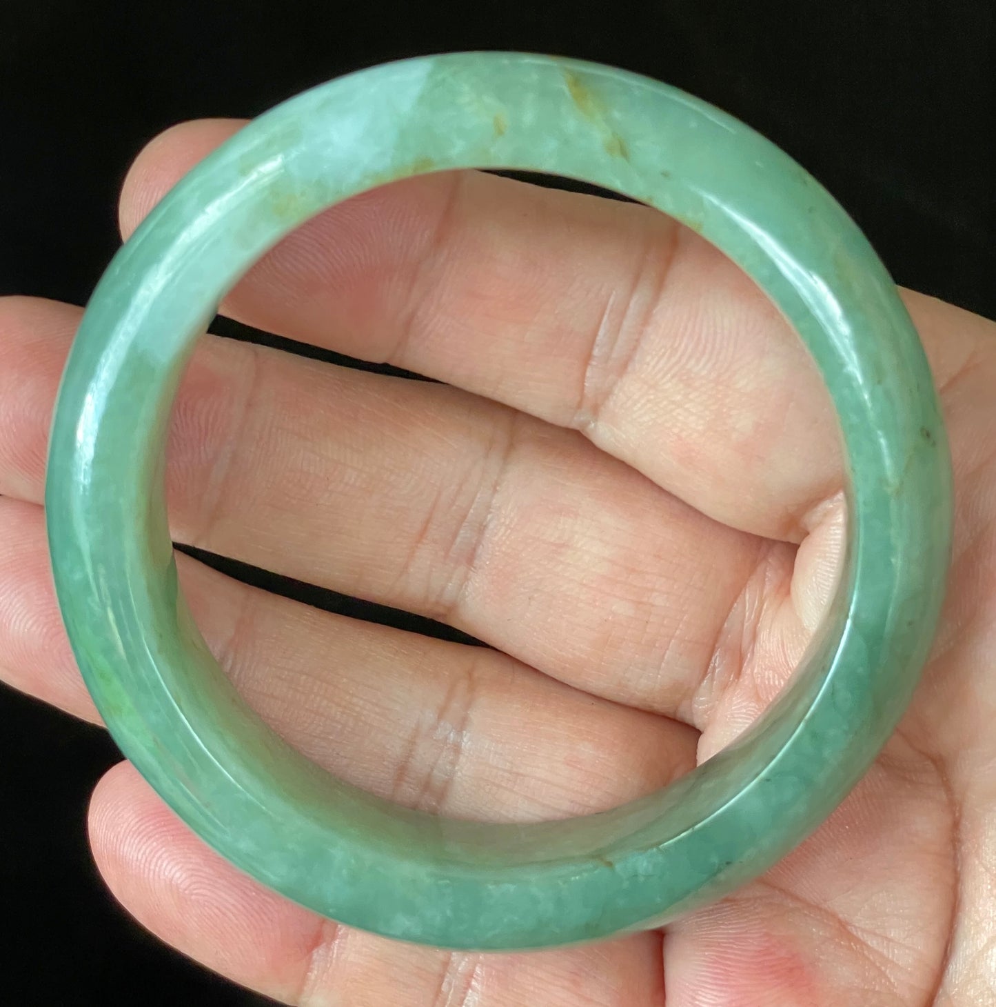 Natural Certified Burmese Jadeite Jade Bangle – Icy Apple & Imperial Green with Milky White and Honey Hues – 57.5mm – JB902