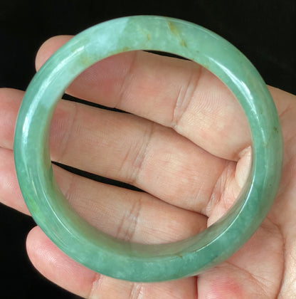 Natural Certified Burmese Jadeite Jade Bangle – Icy Apple & Imperial Green with Milky White and Honey Hues – 57.5mm – JB902