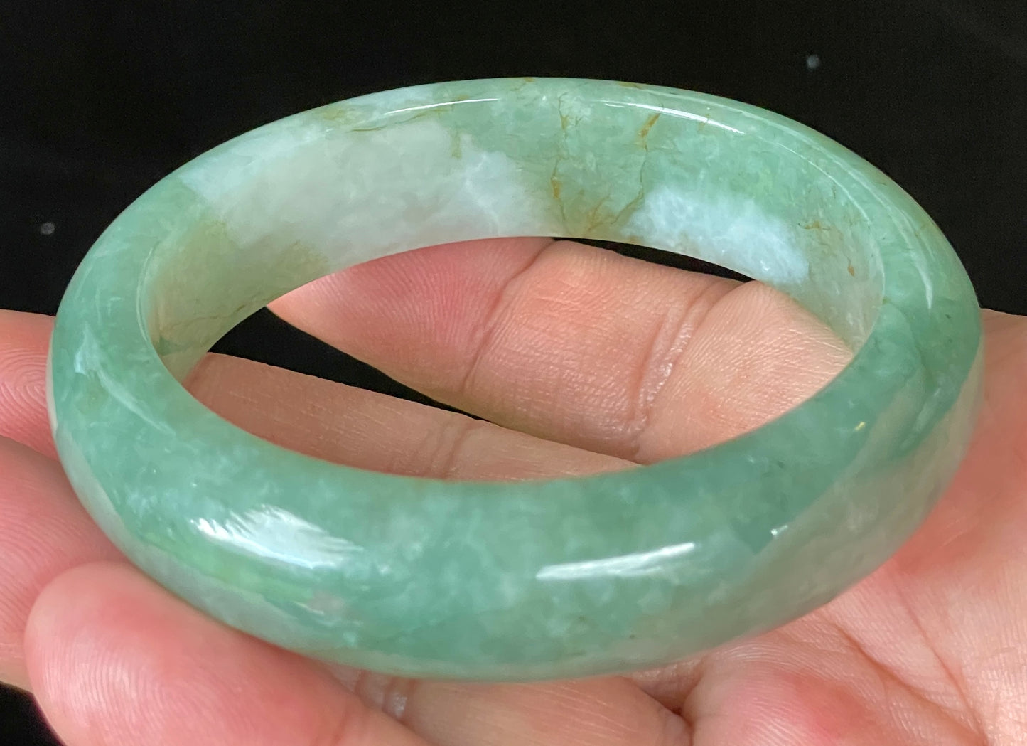 Natural Certified Burmese Jadeite Jade Bangle – Icy Apple & Imperial Green with Milky White and Honey Hues – 57.5mm – JB902