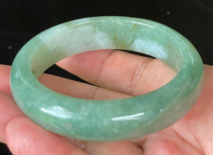 Natural Certified Burmese Jadeite Jade Bangle – Icy Apple & Imperial Green with Milky White and Honey Hues – 57.5mm – JB902
