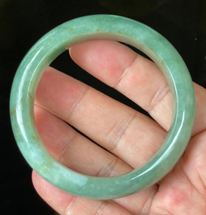 Natural Certified Burmese Jadeite Jade Bangle – Icy Apple & Imperial Green with Milky White and Honey Hues – 57.5mm – JB902