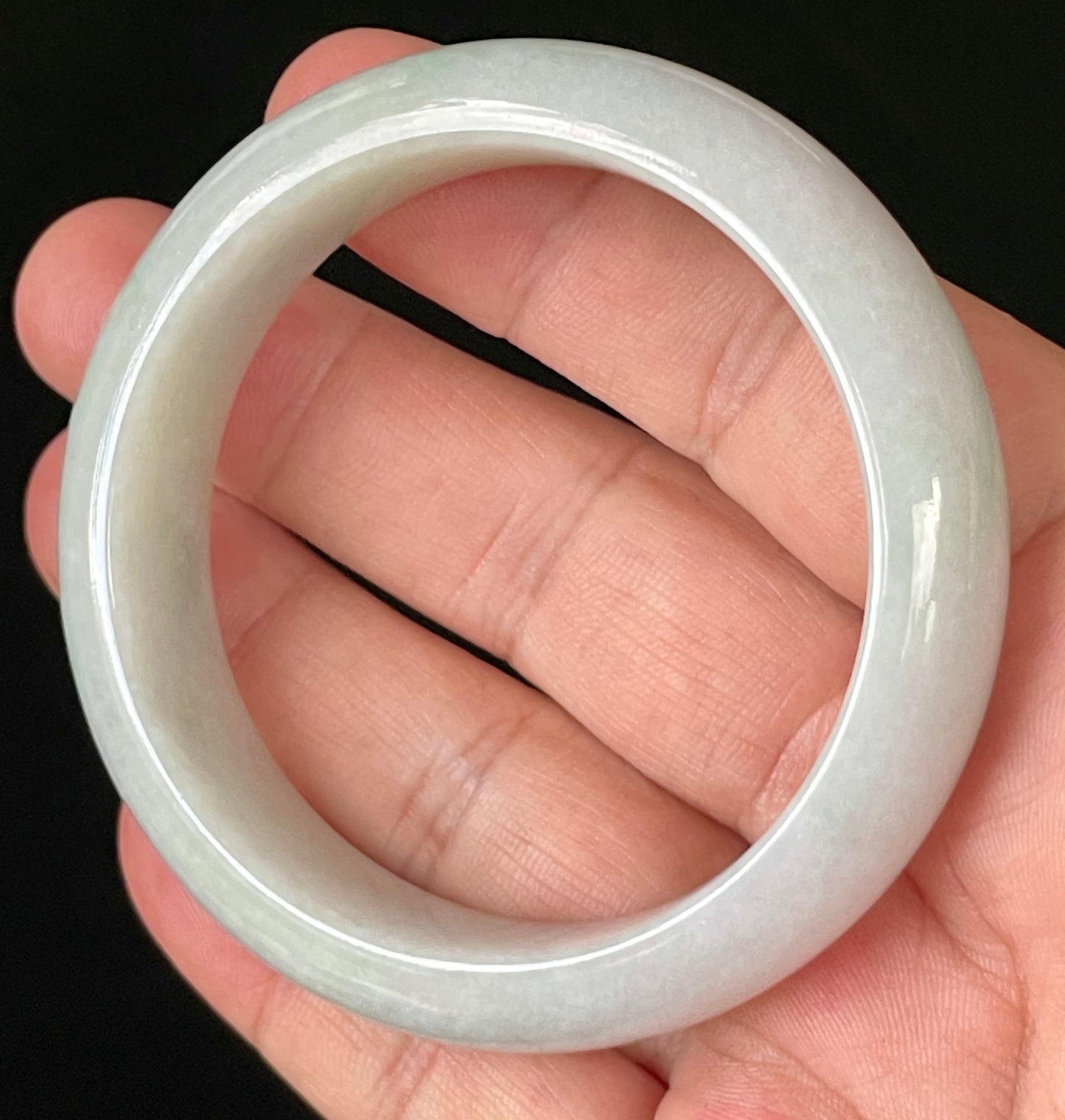 Natural Certified Burmese Jadeite Jade Bangle – Icy Light Apple Green with Milky White Hues – 55.5mm – JB900