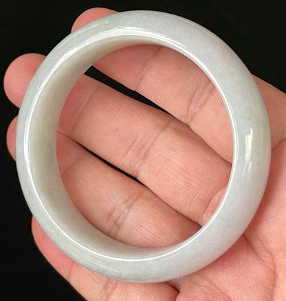 Natural Certified Burmese Jadeite Jade Bangle – Icy Light Apple Green with Milky White Hues – 55.5mm – JB900