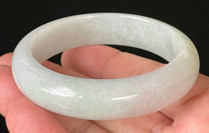 Natural Certified Burmese Jadeite Jade Bangle – Icy Light Apple Green with Milky White Hues – 55.5mm – JB900