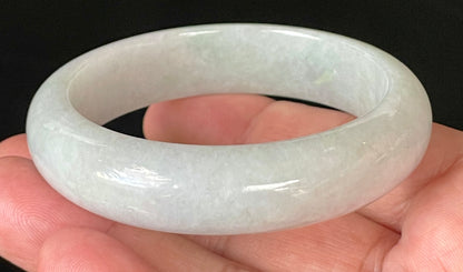 Natural Certified Burmese Jadeite Jade Bangle – Icy Light Apple Green with Milky White Hues – 55.5mm – JB900