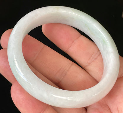 Natural Certified Burmese Jadeite Jade Bangle – Icy Milky White with Apple Green Hues – 57.5mm – JB921