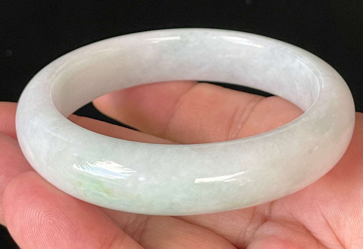 Natural Certified Burmese Jadeite Jade Bangle – Icy Milky White with Apple Green Hues – 57.5mm – JB921