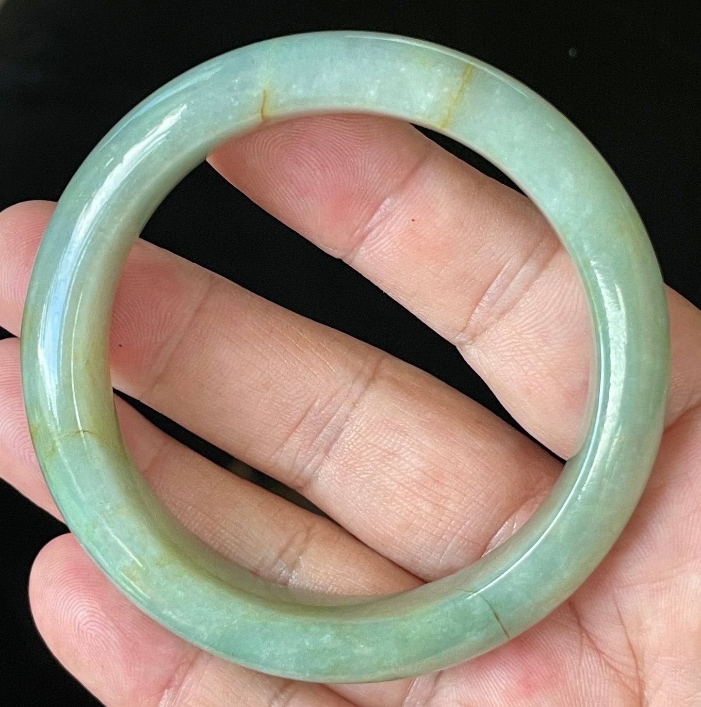 Natural Certified Burmese Jadeite Jade Bangle – Icy Apple Green with Milky White & Honey Hues – 57.5mm – JB907