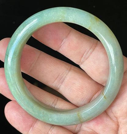 Natural Certified Burmese Jadeite Jade Bangle – Icy Apple Green with Milky White & Honey Hues – 57.5mm – JB907