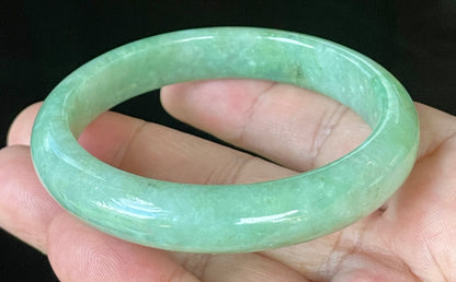 Natural Certified Burmese Jadeite Jade Bangle – Icy Apple Green & Imperial Green with Milky White Hues – 58.5mm – JB918
