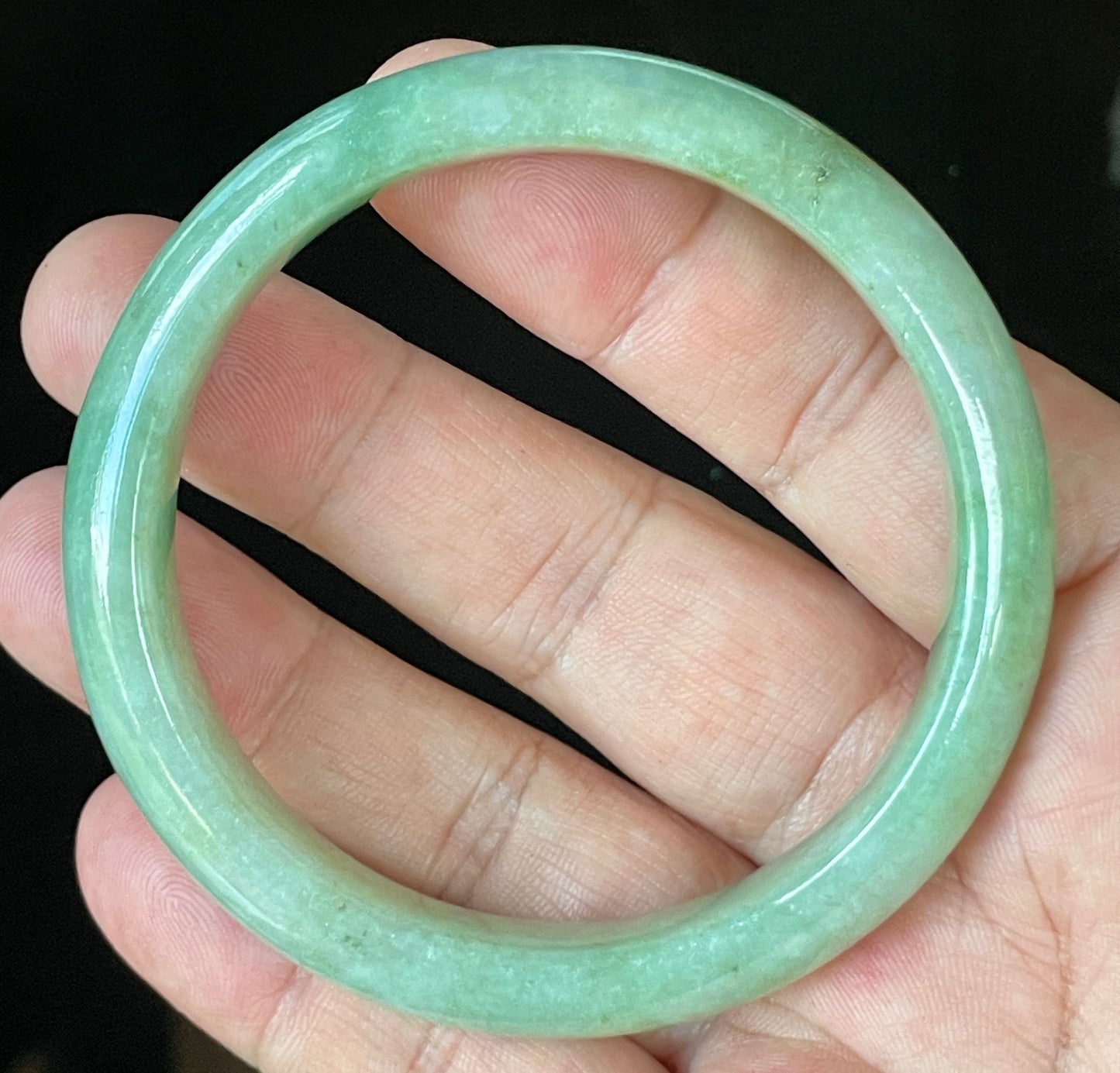 Natural Certified Burmese Jadeite Jade Bangle – Icy Apple Green & Imperial Green with Milky White Hues – 58.5mm – JB918