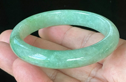 Natural Certified Burmese Jadeite Jade Bangle – Icy Apple Green & Imperial Green with Milky White Hues – 58.5mm – JB918