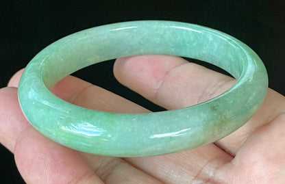 Natural Certified Burmese Jadeite Jade Bangle – Icy Apple Green & Imperial Green with Milky White Hues – 58.5mm – JB918