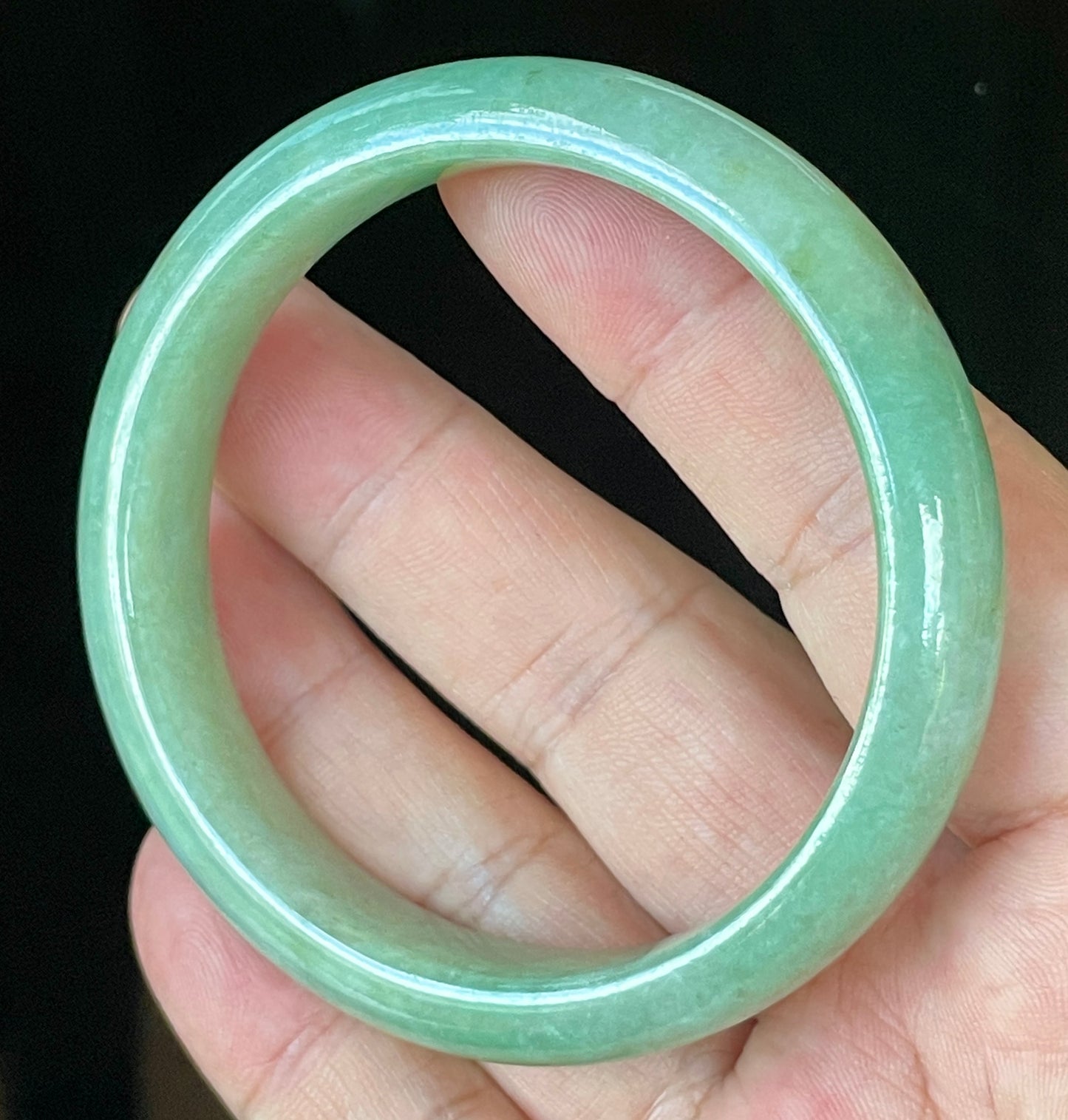 Natural Certified Burmese Jadeite Jade Bangle – Icy Apple Green & Imperial Green with Milky White Hues – 58.5mm – JB918