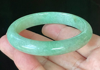 Natural Certified Burmese Jadeite Jade Bangle – Icy Apple Green & Imperial Green with Milky White Hues – 58.5mm – JB918