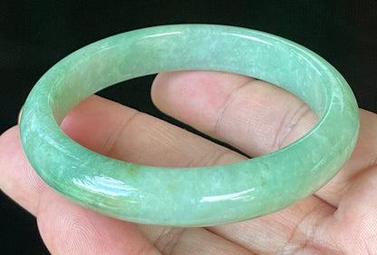 Natural Certified Burmese Jadeite Jade Bangle – Icy Apple Green & Imperial Green with Milky White Hues – 58.5mm – JB918