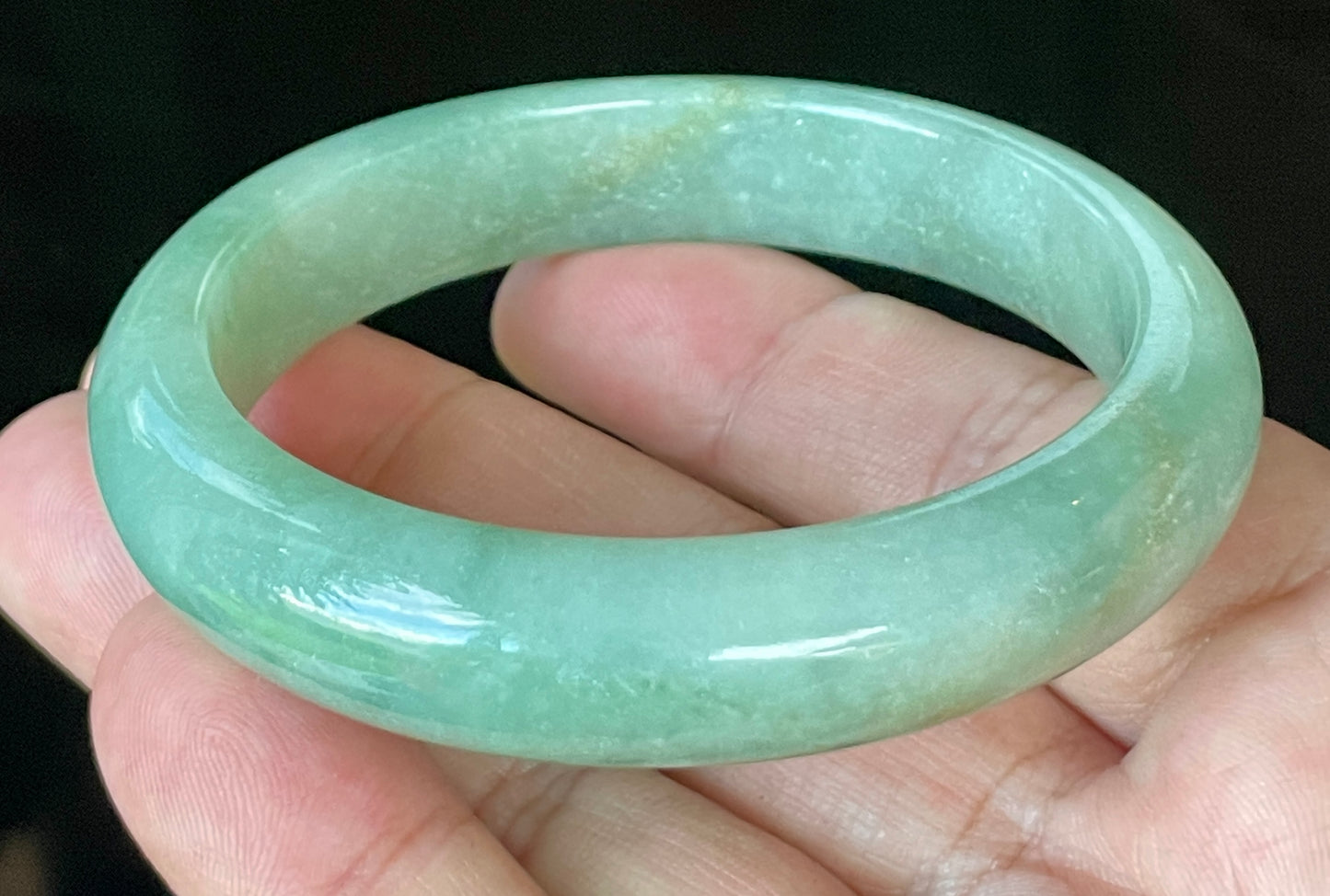 Natural Certified Burmese Jadeite Jade Bangle – Icy Apple Green with Milky White Hues & Honey Stone Lines – 58mm – JB917