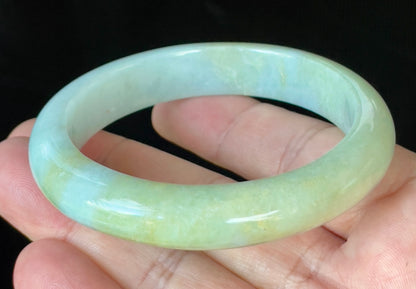 Natural Certified Burmese Jadeite Jade Bangle – Icy Apple Green with Light Lavender & Milky White Hues – 57mm – JB912