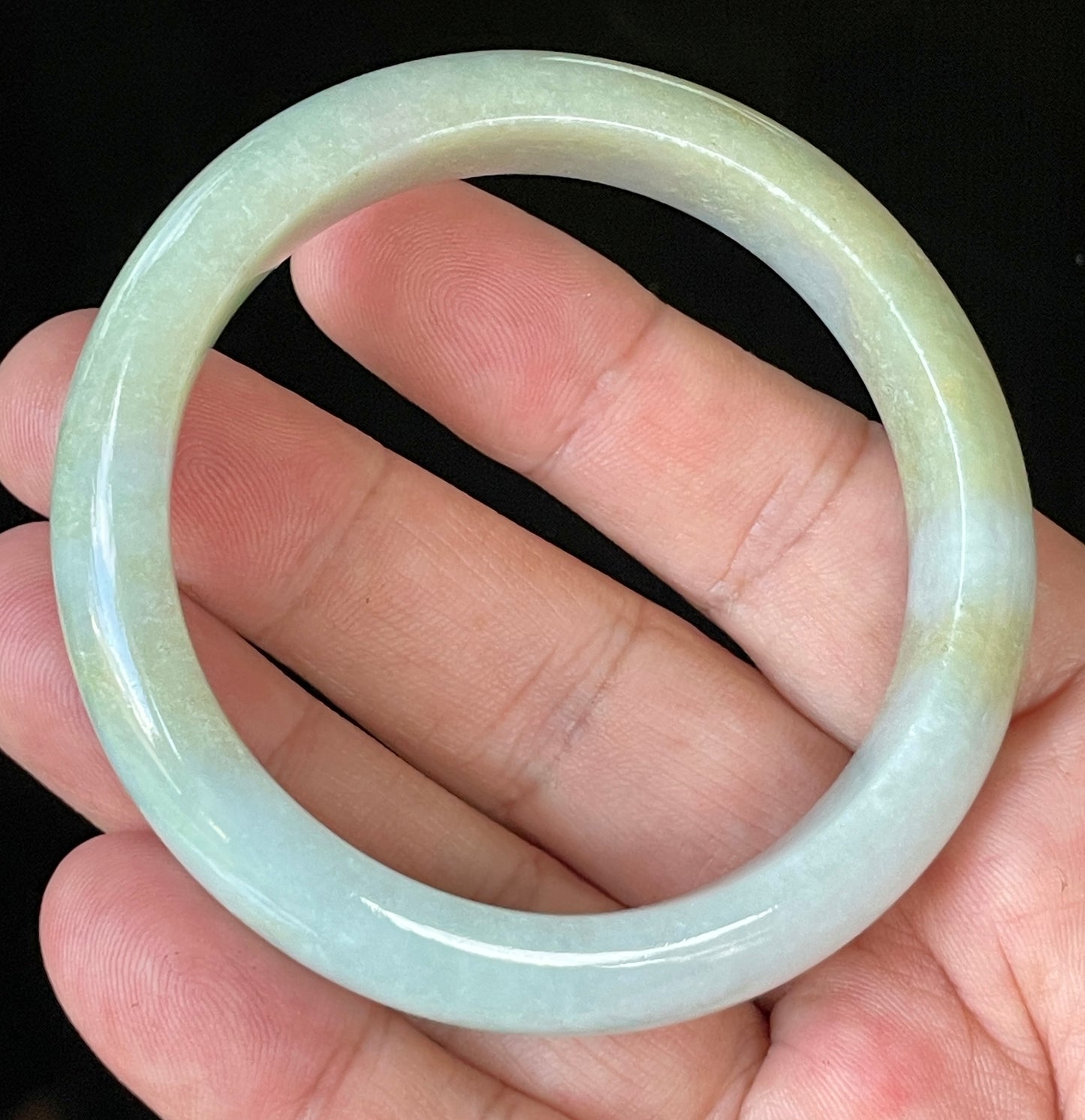 Natural Certified Burmese Jadeite Jade Bangle – Icy Apple Green with Light Lavender & Milky White Hues – 57mm – JB912